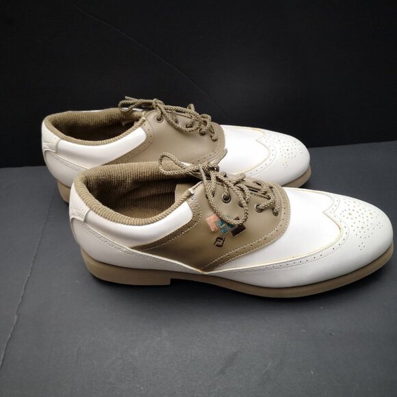 Foot-Joy Green-Joy Ladies White & Taupe Faux Leather Golf Shoes - Picture 2 of 7
